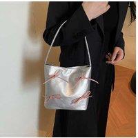 Unisex Black Fabric Bow Tote Bag - Large Capacity, Lightweight, Everyday Shoulder Handbag