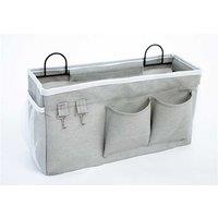 Canvas Bedside Storage Bag - Hanging Organiser, 37x12x20cm, Durable Metal Hooks