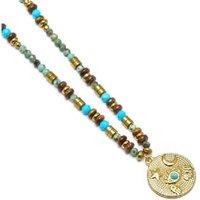 Luxenter Salki 18k Gold Boho Statement Necklace with Multicoloured Natural Stones - Adjustable Chain