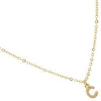Luxenter 18k Gold Plated 'C' Initial Pendant Necklace with Cubic Zirconia - Adjustable Personalised Jewellery, 42cm+3cm Chain