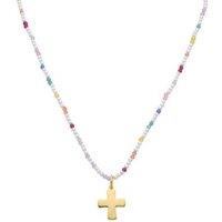 Sterling Silver 925 Cross Pendant Necklace with Multicoloured Zircon Stones & Adjustable Chain