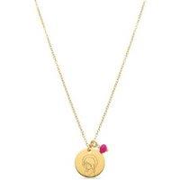 Sterling Silver & 18k Gold Girl's Necklace with Pink Crystal Pendant - Adjustable Chain