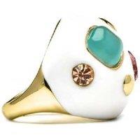 Luxenter 18K Yellow Gold Modern Statement Ring with White Lacquer Stone