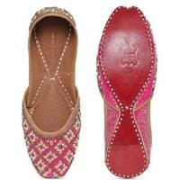 Women's Hot Pink Leather Punjabi Jutti - Handcrafted Ethnic Slip-On Flats