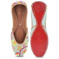 Black Women's Leather Rainbow Thread Punjabi Juttis - Handcrafted Ethnic Flats
