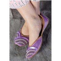 Women's Leather Iris Purple Embellished Punjabi Juttis - Handcrafted Ethnic Flats