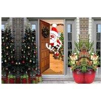 Christmas Door Backdrop Banner - Festive Polyester Curtain, 203 x 91cm, Easy Install