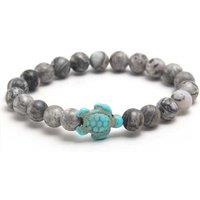 2Pcs Turquoise Turtle Charm Friendship Bracelets - Natural Stone, Adjustable Beaded Bangle, Boho Style