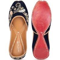 Women's Velvet Leather Punjabi Jutti - Handcrafted Traditional Flats, Navy Blue