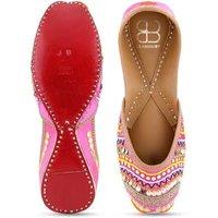 Women's Pink Leather Embroidered Punjabi Jutti - Handcrafted Ethnic Flats