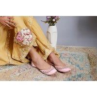 Women's Pink Leather Embellished Punjabi Jutti - Handcrafted Traditional Flats
