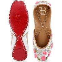 Pink Women's Leather Embroidered Punjabi Jutti - Handcrafted Ethnic Flats