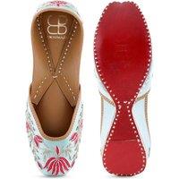 Women's Leather Rosalie Blue Embroidered Punjabi Jutti Flats - Handcrafted Ethnic Footwear