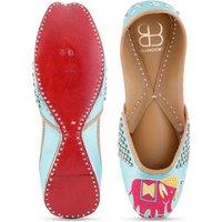 Blue Women's Leather Embroidered Punjabi Jutti - Handcrafted Ethnic Flats
