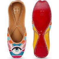 Black Multicolour Leather Mojari Slip-Ons with Evil Eye Design - Women's Ethnic Flats