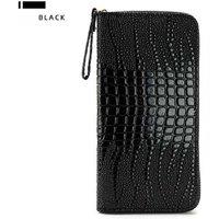 Black Women's Long PU Leather Clutch Purse - Multi-Card Organiser Wallet with Wrist Strap