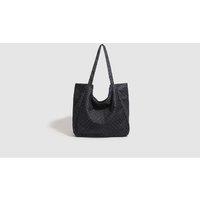 Black Women's Canvas Shoulder Tote Bag - Spacious, Durable Everyday Handbag