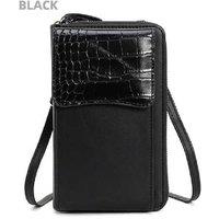 Black Stylish Soft Leather Crossbody Phone Bag - Lightweight, Multi-Compartment Handbag for Women
