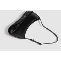 Unisex Retro Black Vegan Leather Baguette Shoulder Bag - Classic Everyday Purse