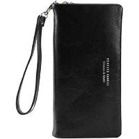 Black Women's Long PU Leather Wallet - Classic Zip Purse with Multiple Compartments