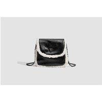 Unisex Lambswool Chain Saddle Bag - Black Crossbody Purse, Soft Luxury, Everyday Organiser