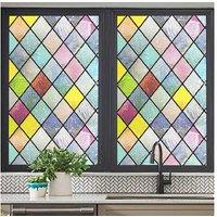 Static Cling Rainbow Lattice Glass Window Film - Decorative Privacy PVC for Home Windows