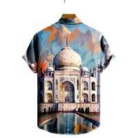 Men's Taj Mahal All-Over Print Classic Fit Short Sleeve Shirt - White, Breathable, Relaxed