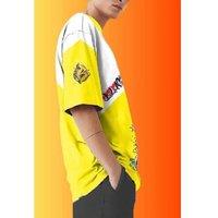 Oversize Psycho Pop Skull Premium Cotton T-Shirt for Men - Yellow, Relaxed Fit, Trendy Streetwear