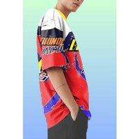 Men's Oversized Thunder Racing Premium Cotton T-Shirt - Red, Trendy Relaxed Fit