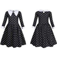 Kids' Cartoon- Gothic Midi Dress - 100% Polyester, Relaxed Fit, Spooky Party Style (Ages 4-12)