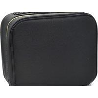 Black LED Makeup Vanity Travel Storage Box Bag - Portable PU Organiser with Adjustable Compartments