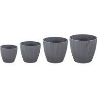 Set of 4 Grey Knitted Plastic Planters with Drainage Trays - Indoor/Outdoor Garden Pots