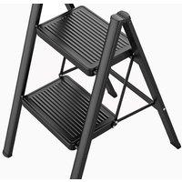 Black Folding Step Ladder - Heavy-Duty Non-Slip Steel Stool, 2-4 Steps, Compact Home Maintenance Aid