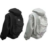 Unisex Black Trending 2-in-1 Backpack Design Hooded Sweatshirt - 5 Sizes, 2 Colours