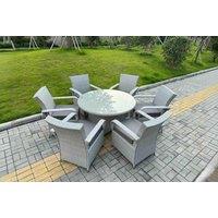 Large Round PE Rattan Dining Set - 6 Seater, Weather-Resistant, Modern Grey