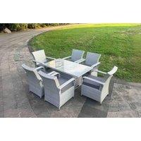 Adjustable Height Grey Rattan Dining Set - 6 Chairs, Lift Table & Cushions