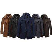 Men's Mid-Length Wool Blend Winter Coat with Double Collar - Versatile Smart-Casual Outerwear