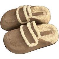 Unisex Khaki Miu Miu Lamb Wool Lined Warm Flat Slippers - Perfect For Autumn & Winter - 6 Sizes & 2 Colours