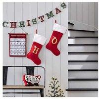 Red Flannel Christmas Stocking with Festive Letter Design - Large, Reusable, Traditional Holiday Decoration