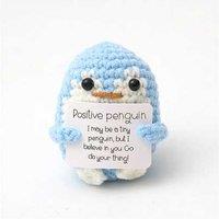 2Pcs Hand-Knitted Penguin Plush Decor - Premium Yarn, Uplifting Quotes, Compact Size