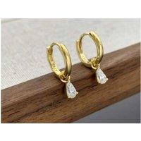 18K Gold Plated Sterling Silver Pear Cut Zircon Drop Hoop Earrings - Hypoallergenic Mini Hoops - Polished Finish