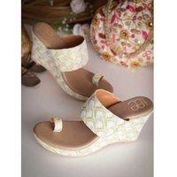Women's White Embroidered Canvas Wedge Sandals - Elegant & Versatile Footwear