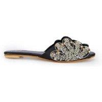 Women's Black Velvet Slip-On Mules with Zardozi Embroidery & PU Sole - Elegant Occasion Footwear