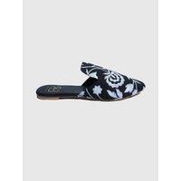 Black Firdaus Women's Embroidered Slip-On Flat Mules - Premium Fabric, Cushioned Comfort