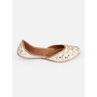 White Women's Leather Embellished Punjabi Juttis - Handcrafted Ethnic Flats