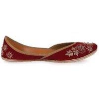 Black Women's Leather Punjabi Juttis - Velvet Maroon Embellished Traditional Flats