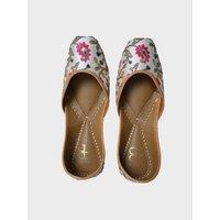 Black Rojana Women's Faux Leather Embroidered Punjabi Jutti - Cushioned Slip-On Flats