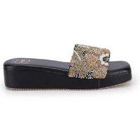 Women's Black PU Wedge Sandals with Embellishments - Ethnic Dress Shoes