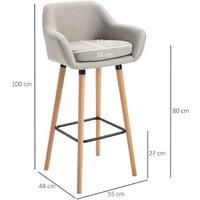 Beige Linen Upholstered Tall Bar Stools Set of 2 - Modern Tub Chairs, 120kg Capacity