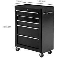 Heavy-Duty 5-Drawer Rolling Tool Storage Cabinet - Black Steel, Lockable, Mobile Workshop Organizer